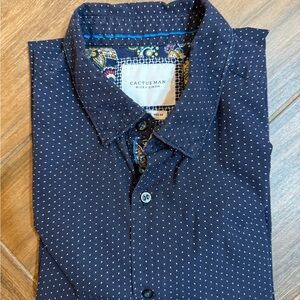 Cactus Man casual shirt short sleeves blue printed